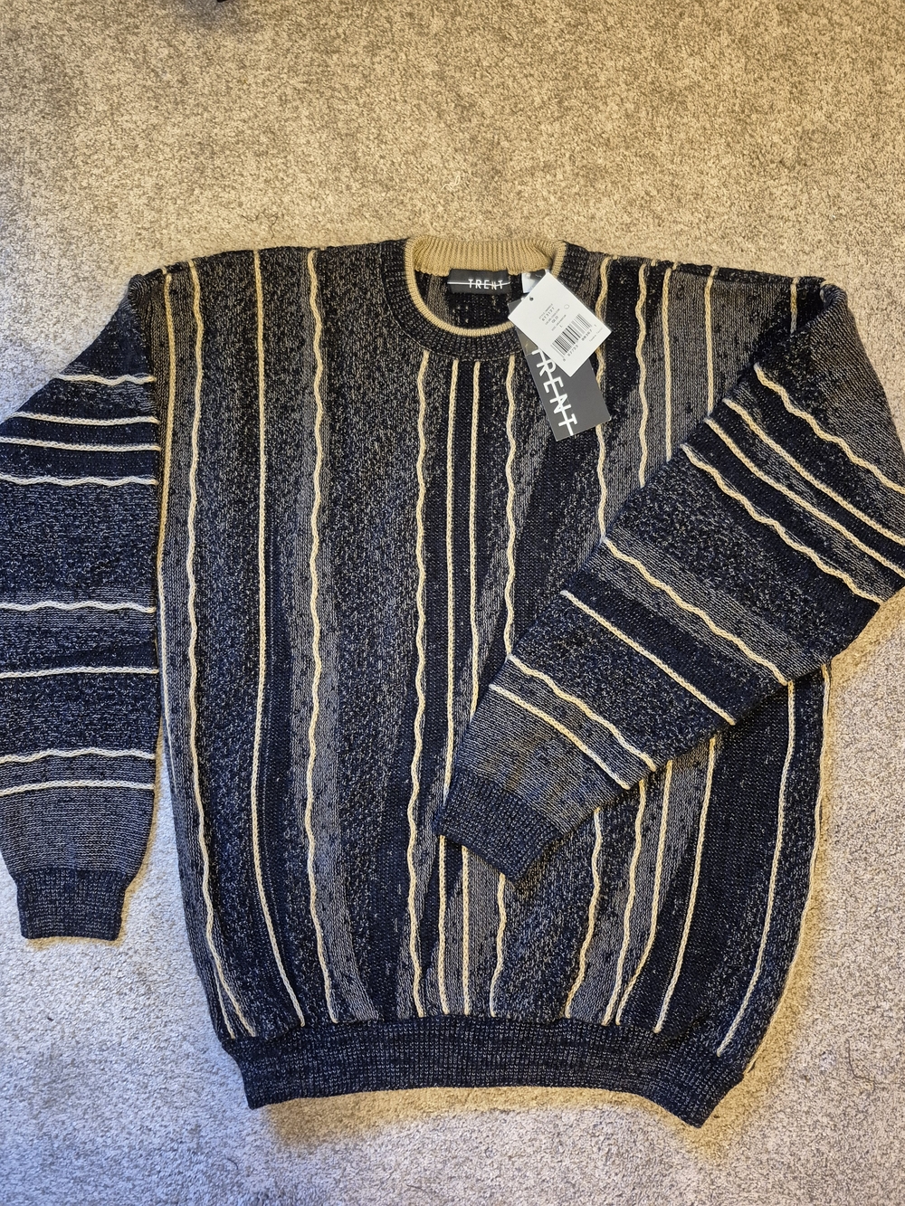 Vintage NOS New NWT Men’s Striped Crewneck Sweater - Black & Tan LG